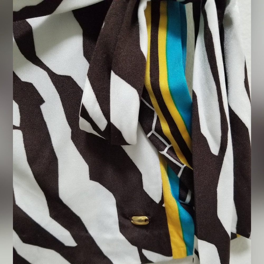 Escada Brown Animal Print Combo Jersey Blouse Belted Sleeveless Size Small - Picture 3 of 12